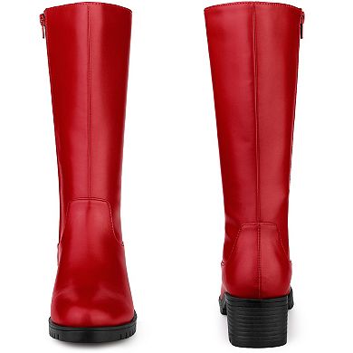 Riding Combat Boot Round Toe Chunky Heels Mid Calf Boots for Women