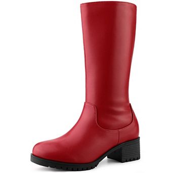 Riding Combat Boot Round Toe Chunky Heels Mid Calf Boots for Women