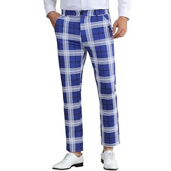 Plaid Dress Pants for Men's Flat Front Chino Contrasting Colors Business Tartan Trousers