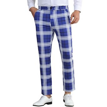 Plaid Dress Pants for Men's Flat Front Chino Contrasting Colors Business Tartan Trousers