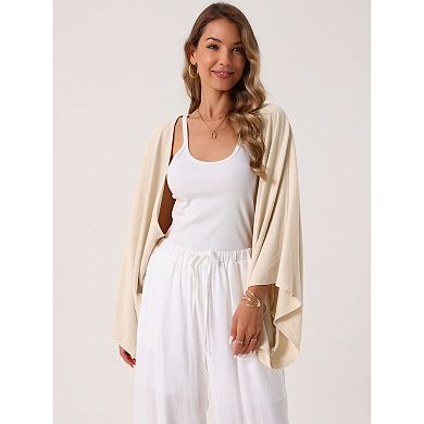 Women's Summer Linen Cardigan 3/4 Sleeve Open Front Loose Cover Ups Lightweight Shrug