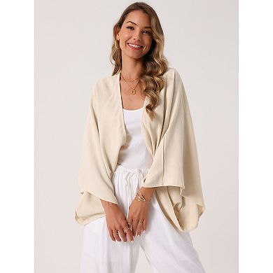Women's Summer Linen Cardigan 3/4 Sleeve Open Front Loose Cover Ups Lightweight Shrug