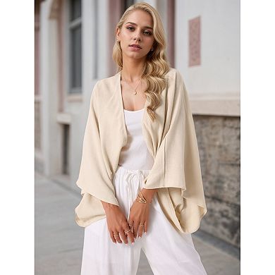 Women's Summer Linen Cardigan 3/4 Sleeve Open Front Loose Cover Ups Lightweight Shrug