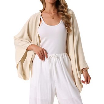 Women's Summer Linen Cardigan 3/4 Sleeve Open Front Loose Cover Ups Lightweight Shrug