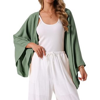 Women's Summer Linen Cardigan 3/4 Sleeve Open Front Loose Cover Ups Lightweight Shrug