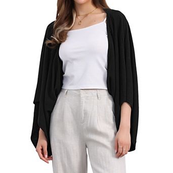 Women's Summer Linen Cardigan 3/4 Sleeve Open Front Loose Cover Ups Lightweight Shrug