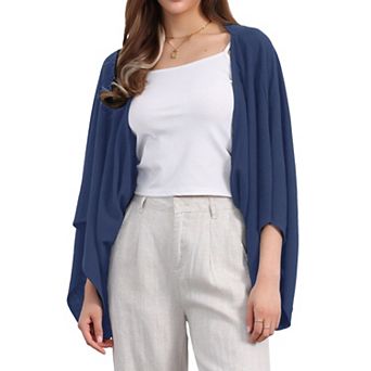 Women's Summer Linen Cardigan 3/4 Sleeve Open Front Loose Cover Ups Lightweight Shrug