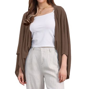 Women's Summer Linen Cardigan 3/4 Sleeve Open Front Loose Cover Ups Lightweight Shrug