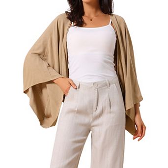 Women's Summer Linen Cardigan 3/4 Sleeve Open Front Loose Cover Ups Lightweight Shrug