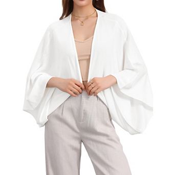 Women's Summer Linen Cardigan 3/4 Sleeve Open Front Loose Cover Ups Lightweight Shrug