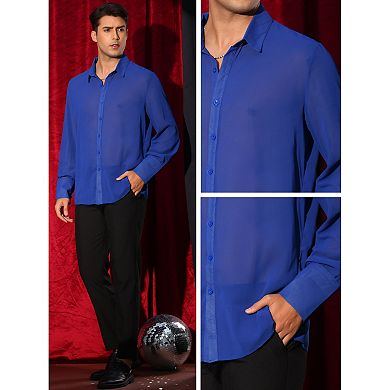 Sheer Shirts for Men's See Through Button Down Long Sleeve Party Shirt
