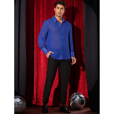 Sheer Shirts for Men's See Through Button Down Long Sleeve Party Shirt