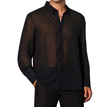 Sheer Shirts for Men's See Through Button Down Long Sleeve Party Shirt