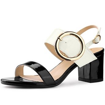 Slingback Buckle Two Straps Chunky Heel Sandals for Women
