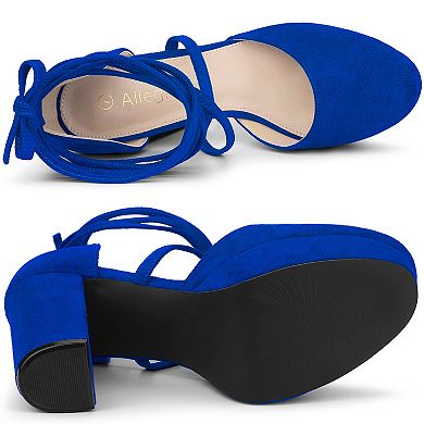 Women's Platform Block Heel Lace Up Pumps Sandals