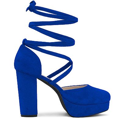 Women's Platform Block Heel Lace Up Pumps Sandals