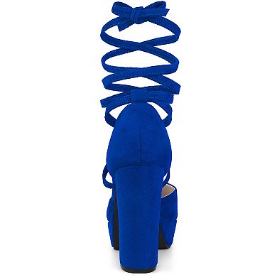 Women's Platform Block Heel Lace Up Pumps Sandals