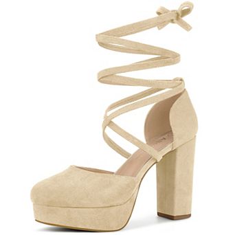 Women's Platform Block Heel Lace Up Pumps Sandals