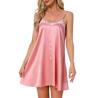 Women's Nightgown Lingerie Lace Trim Sleep Dress Silky Satin Chemise Babydoll Cami Short Sleepwear