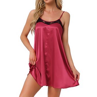 Women's Nightgown Lingerie Lace Trim Sleep Dress Silky Satin Chemise Babydoll Cami Short Sleepwear