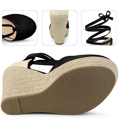 Lace Up Platform Sandal Closed Toe Espadrille Wedge Heel for Women