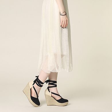Lace Up Platform Sandal Closed Toe Espadrille Wedge Heel for Women