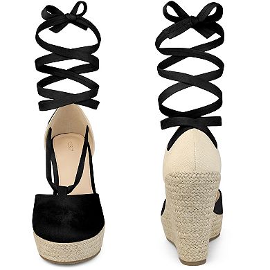 Lace Up Platform Sandal Closed Toe Espadrille Wedge Heel for Women