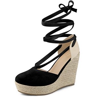 Lace Up Platform Sandal Closed Toe Espadrille Wedge Heel for Women