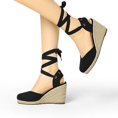 Women's Closed Toe Espadrilles Wedges Tie Up Wedge Sandals