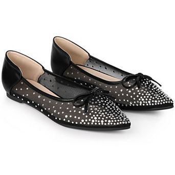 Women's Pointed Toe Rhinestone Mesh Ballerina Flats