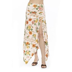 Prettywear Women's Floral Midi Wrap Skirt - Flow Ruffle Hem, Adjustable Side Ties, Lightweight Fabric For Summer & Beach