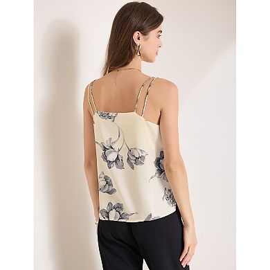Satin Cami Top for Women's V Neck Sleeveless Floral Camisole