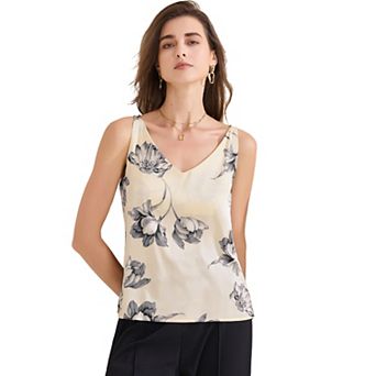 Satin Cami Top for Women's V Neck Sleeveless Floral Camisole