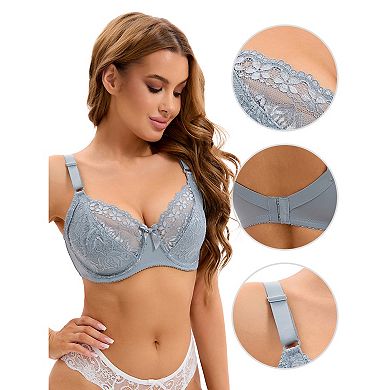 Women's 2 Pcs Bra Set Lace Push-up Underwire Support Full Coverage Bras Set