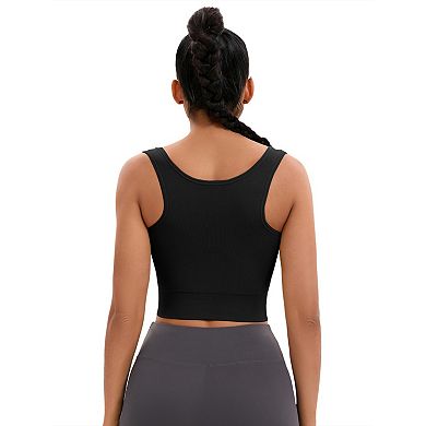 Women's Front Closure Full Support Sports Bra Workout Wirefree Padded Bras