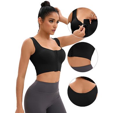 Women's Front Closure Full Support Sports Bra Workout Wirefree Padded Bras