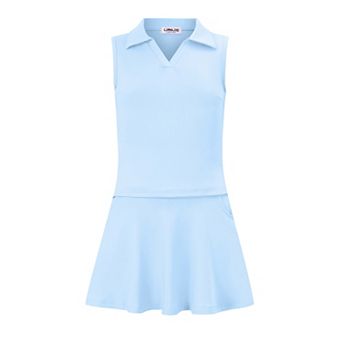 Girls Tennis Golf Outfit Sleeveless Polo V Neck Tank Top and Skorts Sets Sport Skirt with Pockets