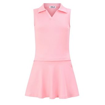 Girls Tennis Golf Outfit Sleeveless Polo V Neck Tank Top and Skorts Sets Sport Skirt with Pockets