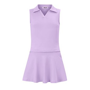 Girls Tennis Golf Outfit Sleeveless Polo V Neck Tank Top and Skorts Sets Sport Skirt with Pockets