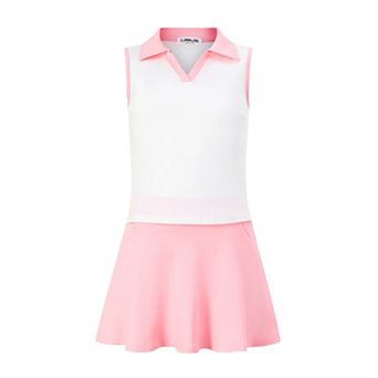 Girls Tennis Golf Outfit Sleeveless Polo V Neck Tank Top and Skorts Sets Sport Skirt with Pockets