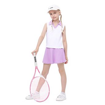Girls Tennis Golf Outfit Sleeveless Polo V Neck Tank Top and Skorts Sets Sport Skirt with Pockets