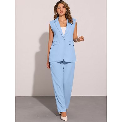 Women's 2 Piece Outfits Sleeveless Suit and Wide Leg Pants Business Blazer Sets