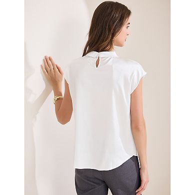 Women's Satin Cap Sleeve Pleated Neck Casual Office Blouse