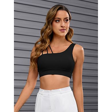 Women's Three Spaghetti Thin Straps Asymmetrical Sports Bra Workout Fitness Tank Top