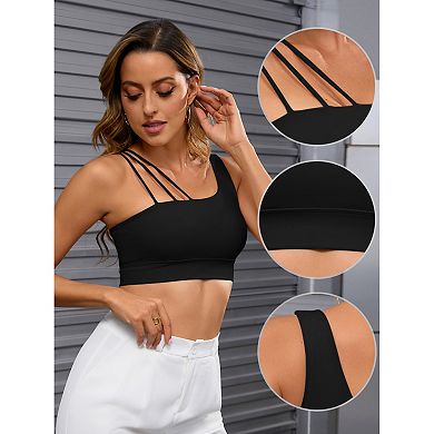 Women's Three Spaghetti Thin Straps Asymmetrical Sports Bra Workout Fitness Tank Top