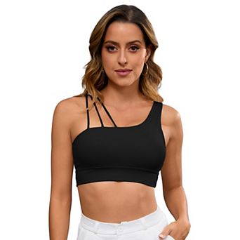 Women's Three Spaghetti Thin Straps Asymmetrical Sports Bra Workout Fitness Tank Top