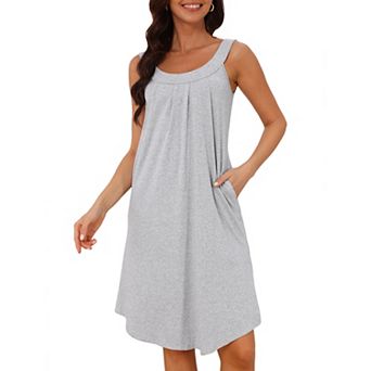Women's Nightgown Sleeveless Short Sleepwear Pleated Sleep Shirts Wide Strap Sleep Dress with Pocket