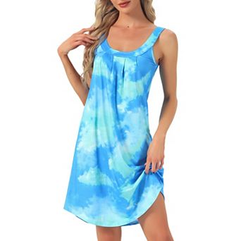 Women's Nightgown Sleeveless Short Sleepwear Pleated Sleep Shirts Wide Strap Sleep Dress with Pocket
