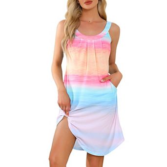 Women's Nightgown Sleeveless Short Sleepwear Pleated Sleep Shirts Wide Strap Sleep Dress with Pocket