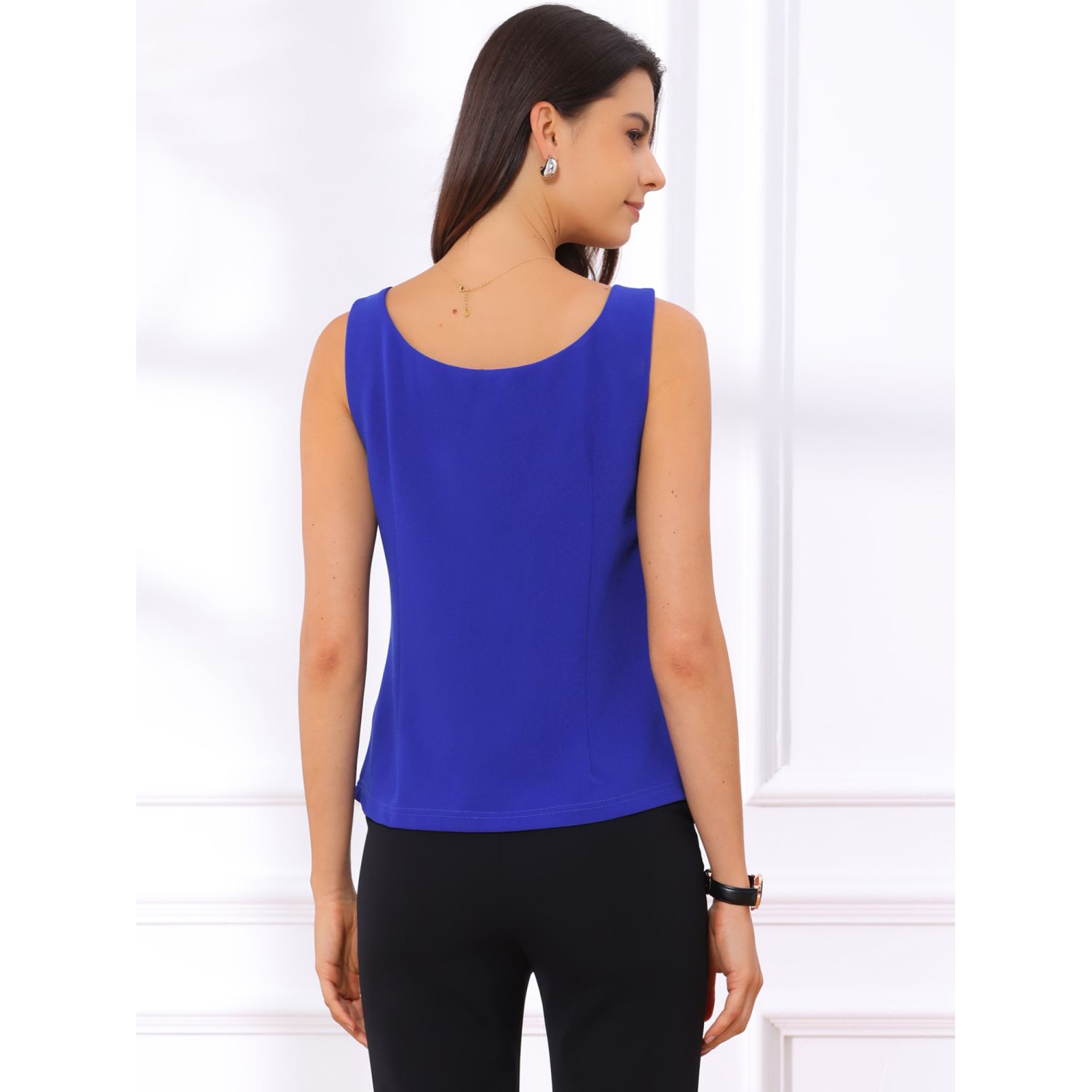 Milumia Women's Boat Neck Blazer Vest - Sleeveless Button-Down Vest Top For Office & Casual Wear - View #4